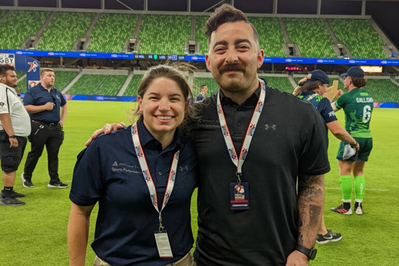 Drs. Leigh Romero and Marvin Valencia at a stadium sports event