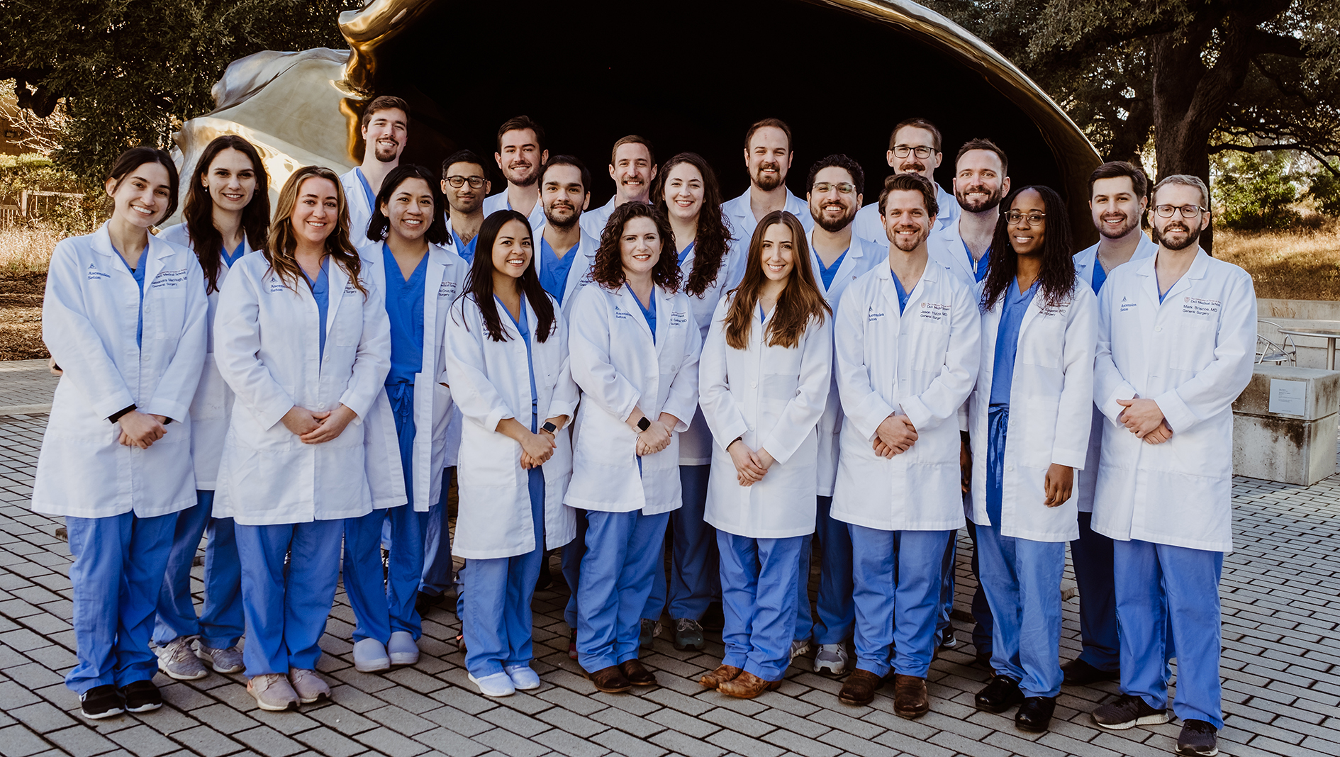 Surgery residents gathered in a group on campus
