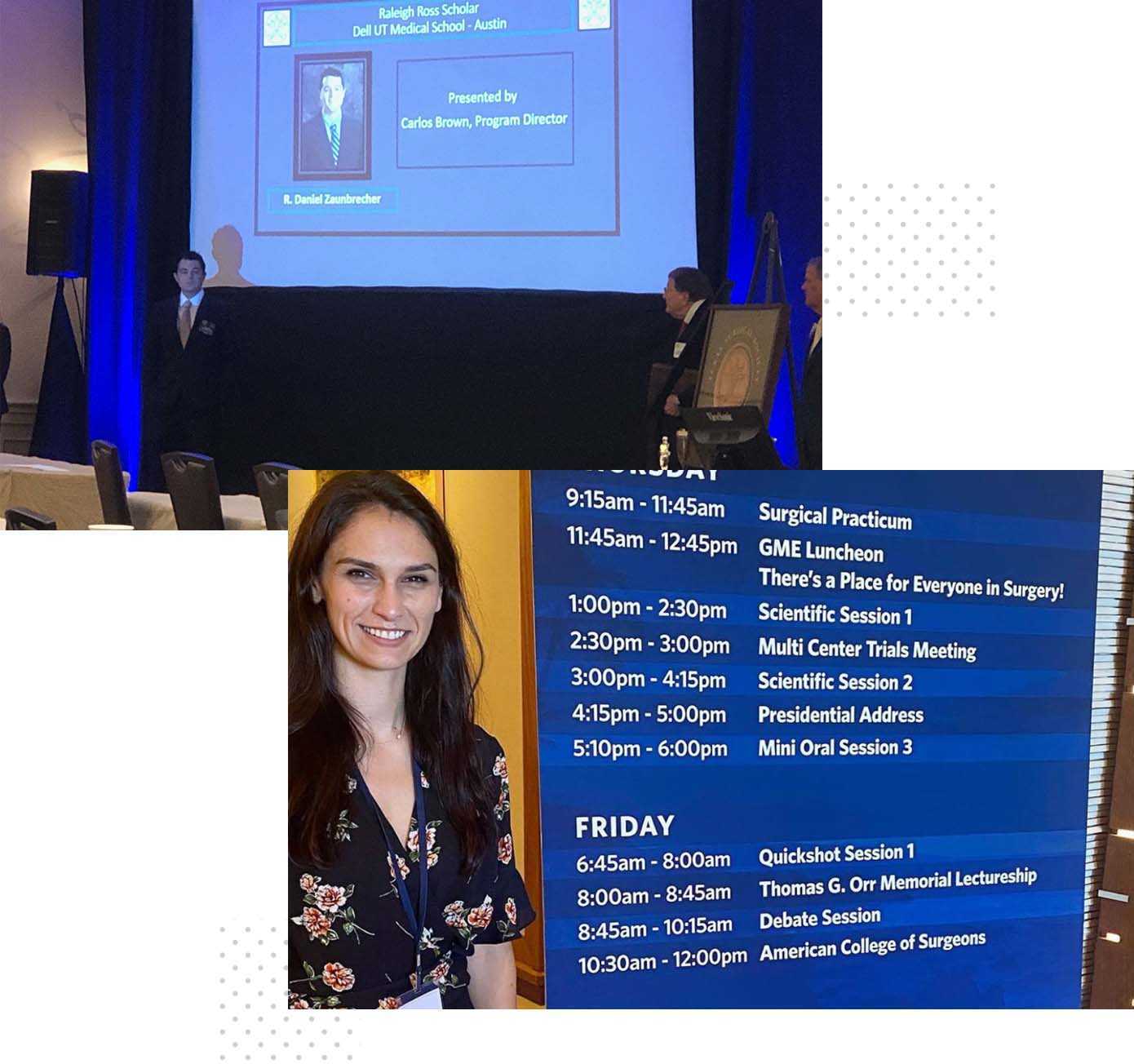 Collage of Dell Med surgery residents at a conference.